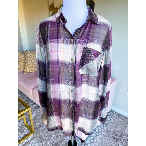 Lucky Brand Tops - Lucky Brand Plaid Purple Cream Long Sleeve Flannel with Back Button Detail Small